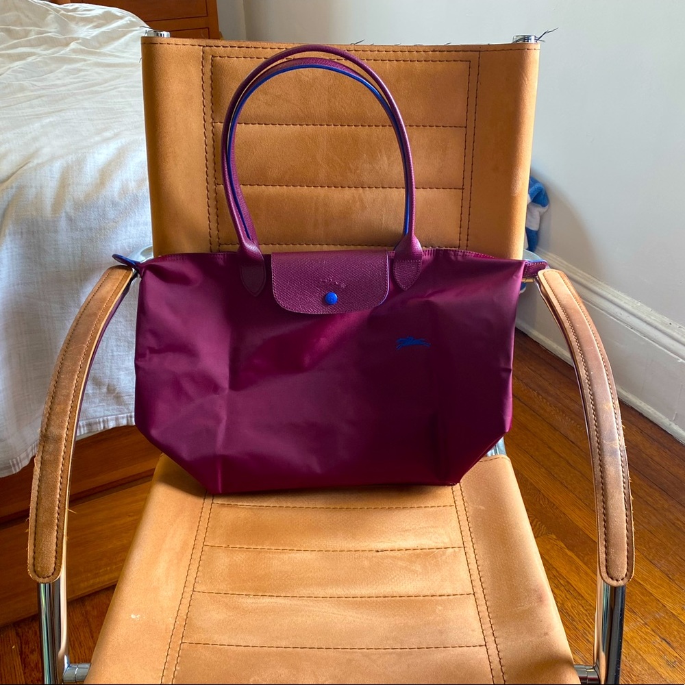 NEW Longchamp Le Pliage “Shopping” Purple/Violet purchased in France 18”x12”